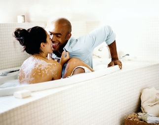 Couple Laughing in Bathtub